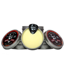 Load image into Gallery viewer, MEAN Patchouli Beard Balm "King's Throne" plus guitar pick open can